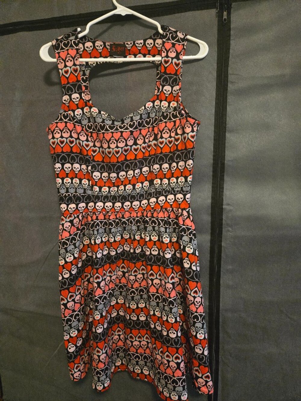 Folter Black and Pink Dios De Los Muertos Print Dress Sz L